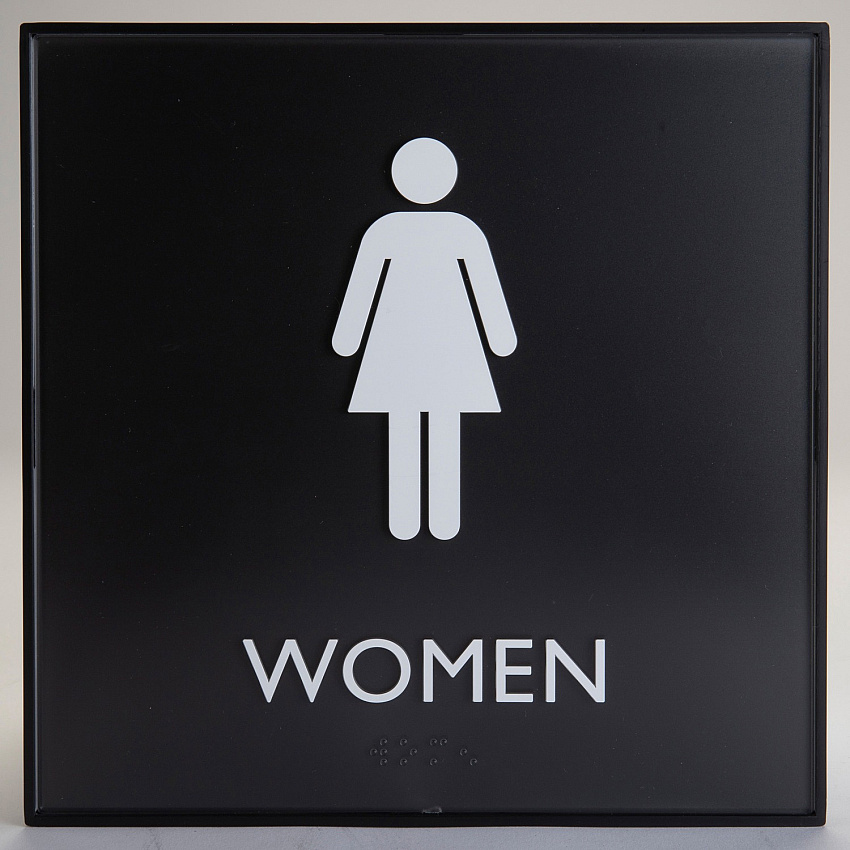 Lorell Women's Restroom Sign Print/Message "Women" - 8" Width x 8" Height - Square Shape - Surface-mountable - Easy Readability, Injection-molded - Restroom, Architectural - Plastic - Black - 1 Each (LLR02656)