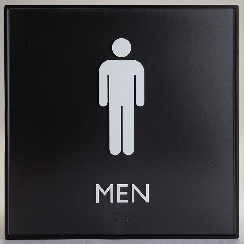 Lorell Men's Restroom Sign Print/Message "Men" , "Toilette Men" - 8" Width x 8" Height - Square Shape - Surface-mountable - Easy Readability, Injection-molded - Restroom, Architectural - Plastic - Black - 1 Each (LLR02658)