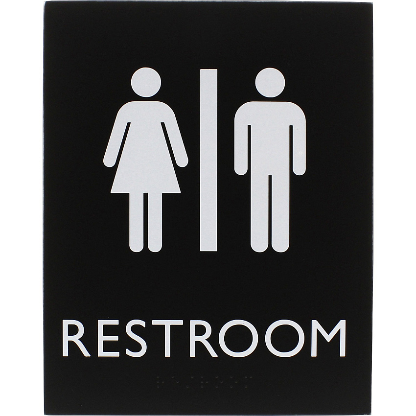 Lorell Unisex Restroom Sign Print/Message "Toilette Men" , "TOILETTE (ladies)" - 6.4" Width x 8.5" Height - Rectangular Shape - Surface-mountable - Easy Readability, Braille - Restroom, Information - Plastic - Black - 1 Each (LLR02663)