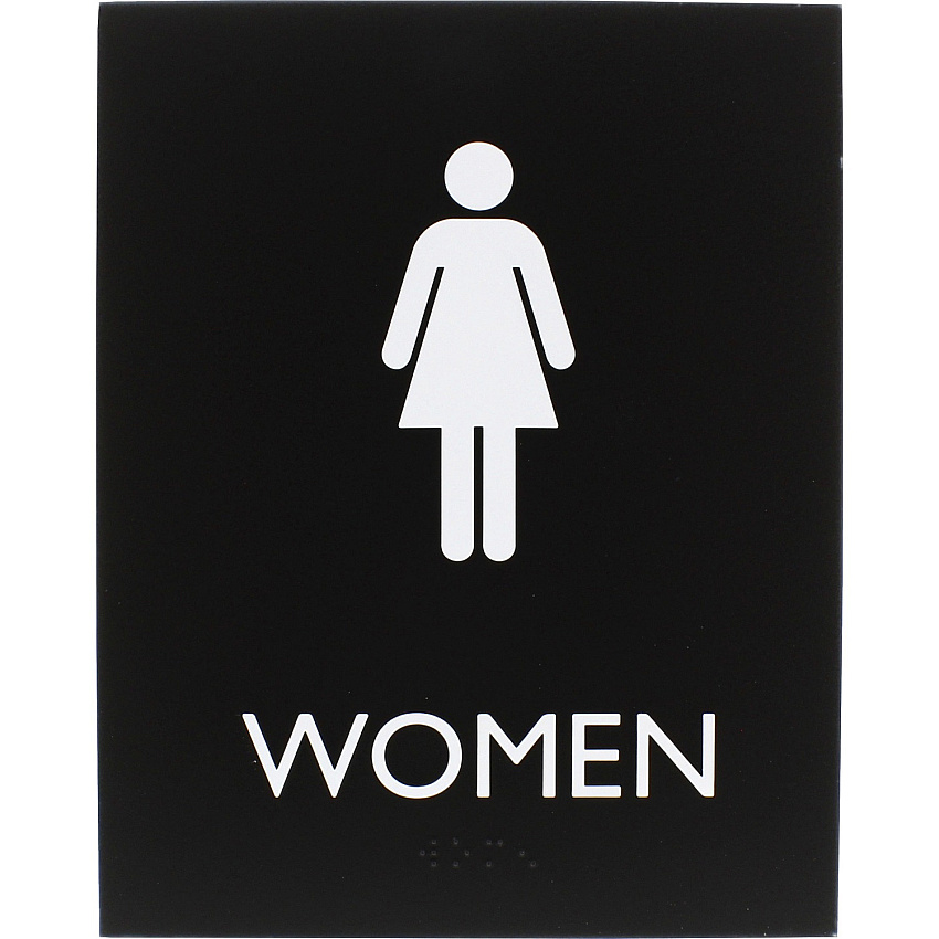 Lorell Women's Restroom Sign Print/Message "Women" - 6.4" Width x 8.5" Height - Rectangular Shape - Surface-mountable - Easy Readability, Braille - Plastic - Black - 1 Each (LLR02665)