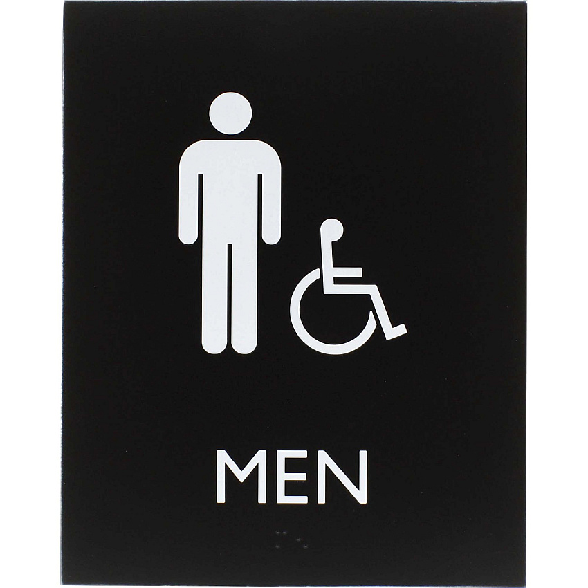 Lorell Men's Handicap Restroom Sign Print/Message "Men" - 6.4" Width x 8.5" Height - Rectangular Shape - Surface-mountable - Easy Readability, Braille - Plastic - Black - 1 Each (LLR02668)