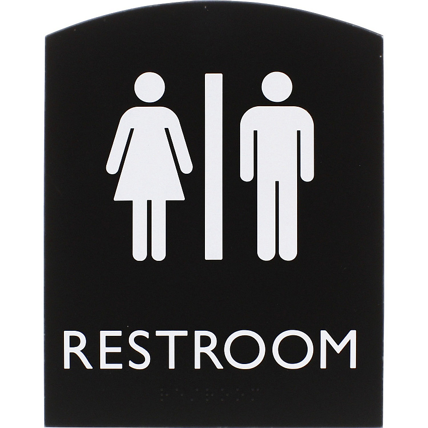 Lorell Arched Unisex Restroom Sign 6.8" Width x 8.5" Height - Rectangular Shape - Surface-mountable - Easy Readability, Braille - Plastic - Black - 1 Each (LLR02672)