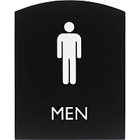 Lorell Arched Men's Restroom Sign Print/Message "Men" - 6.8" Width x 8.5" Height - Rectangular Shape - Surface-mountable - Easy Readability, Braille - Plastic - Black - 1 Each (LLR02676)