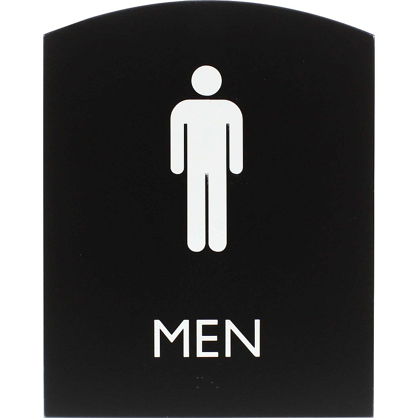 Lorell Arched Men's Restroom Sign Print/Message "Men" - 6.8" Width x 8.5" Height - Rectangular Shape - Surface-mountable - Easy Readability, Braille - Plastic - Black - 1 Each (LLR02676)