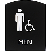 Lorell Arched Men's Handicap Restroom Sign Print/Message "Men" - 6.8" Width x 8.5" Height - Rectangular Shape - Surface-mountable - Easy Readability, Braille - Plastic - Black - 1 Each (LLR02677)