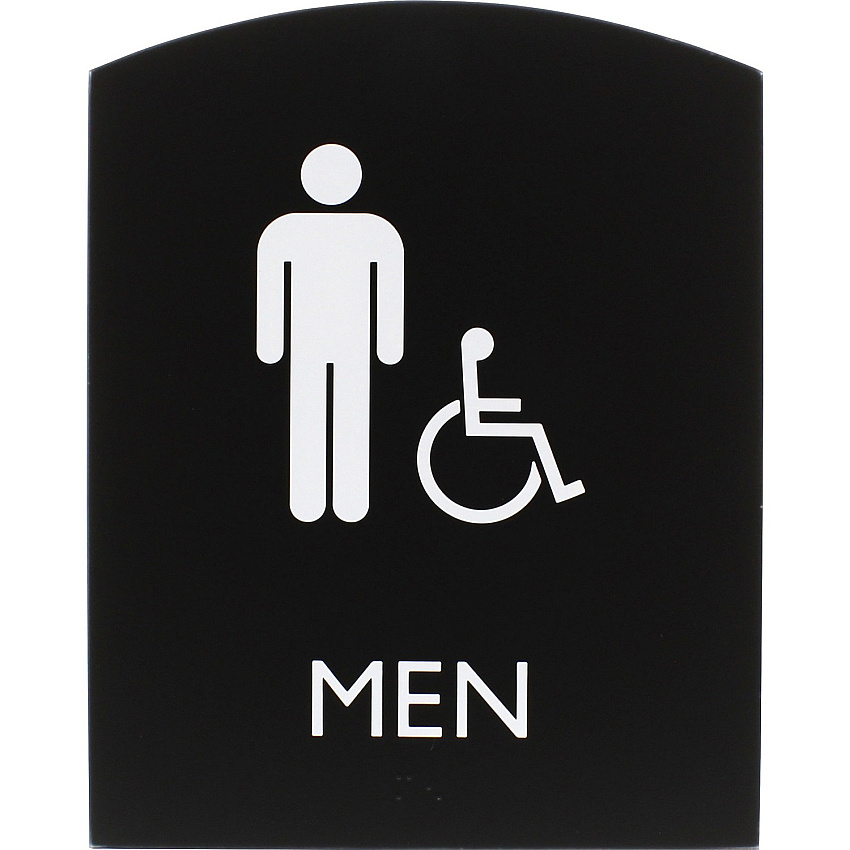 Lorell Arched Men's Handicap Restroom Sign Print/Message "Men" - 6.8" Width x 8.5" Height - Rectangular Shape - Surface-mountable - Easy Readability, Braille - Plastic - Black - 1 Each (LLR02677)