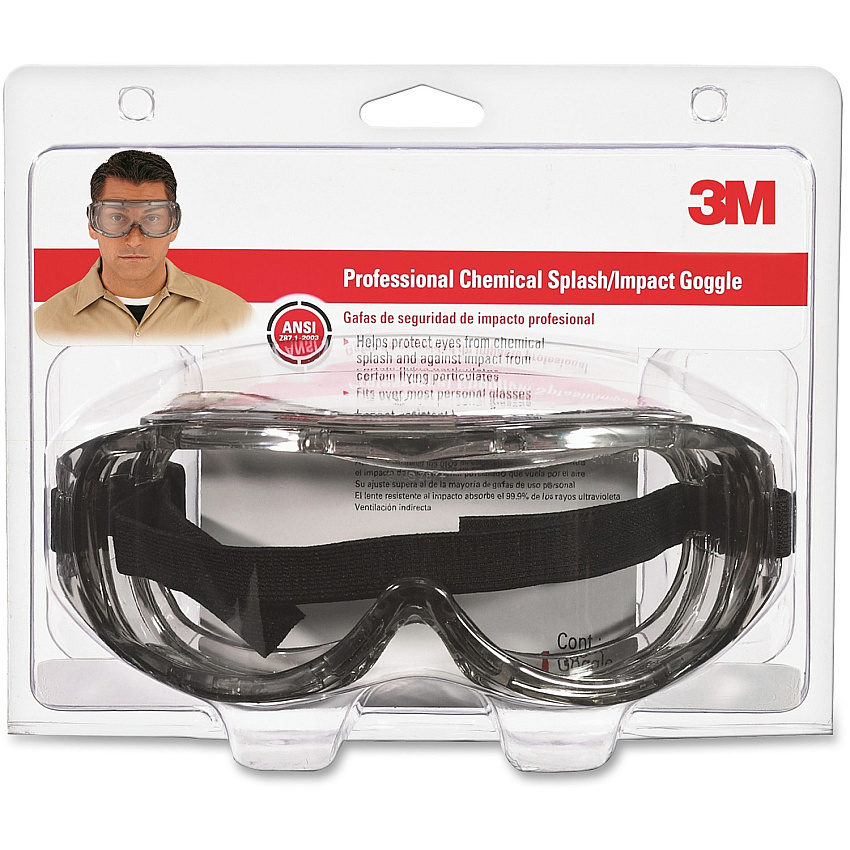 3M Chemical Splash/Impact Goggles Particulate, Airborne Particle, Chemical, Splash Protection - Clear - Wraparound Lens, Flame Resistant, Adjustable Headband, Vented, Lightweight, Comfortable, Anti-fog - 1 Each (91264H1DC)