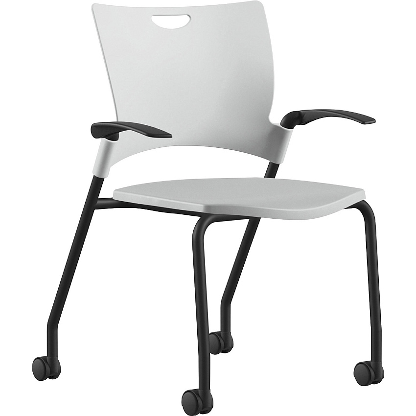 9 to 5 Seating Bella Fixed Arms Mobile Stack Chair White Seat Color - Thermoplastic Seat Material - White Back Color - Thermoplastic Back Material - Powder Coated, Black Frame Color - Four-legged Base - 1 Each (1315A12BFP05)