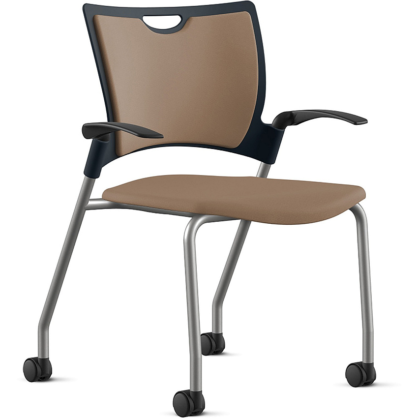 9 to 5 Seating Bella Fabric Seat Mobile Stack Chair Fabric, Foam, Plastic Seat Material - Fabric, Plastic, Foam Back Material - Powder Coated, Silver Frame Color - Four-legged Base - Latte - 1 Each (1315A12SFLA)
