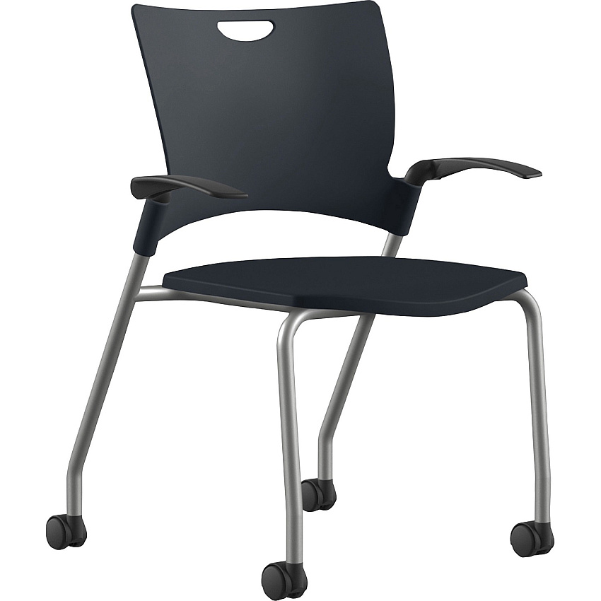 9 to 5 Seating Bella Fixed Arms Mobile Stack Chair Black Seat Color - Thermoplastic Seat Material - Black Back Color - Thermoplastic Back Material - Powder Coated, Silver Frame Color - Four-legged Base - 1 Each (1315A12SFP01)