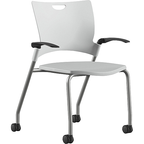 9 to 5 Seating Bella Fixed Arms Mobile Stack Chair White Seat Color - Thermoplastic Seat Material - White Back Color - Thermoplastic Back Material - Powder Coated, Silver Frame Color - Four-legged Base - 1 Each (1315A12SFP05)