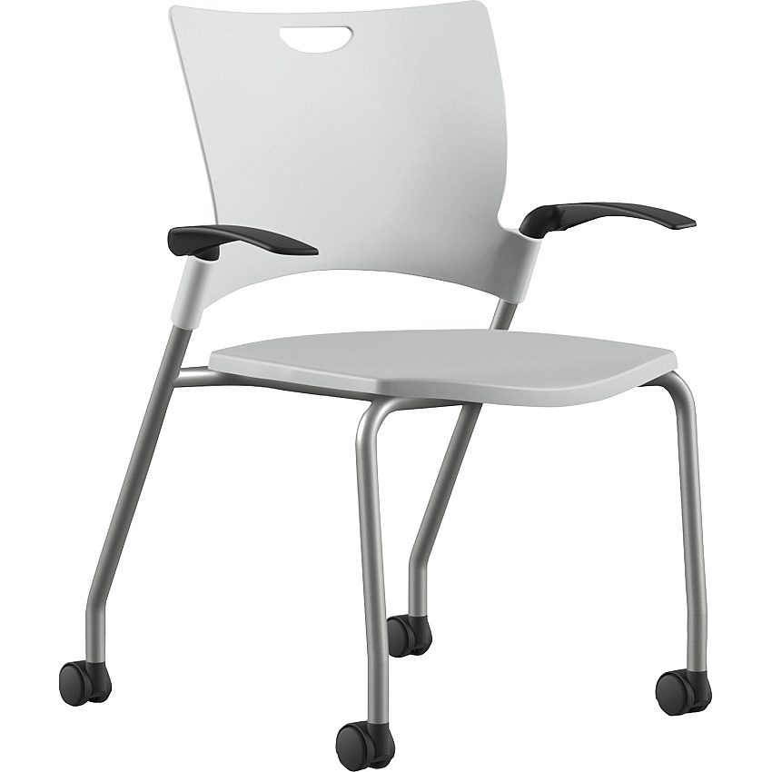 9 to 5 Seating Bella Fixed Arms Mobile Stack Chair White Seat Color - Thermoplastic Seat Material - White Back Color - Thermoplastic Back Material - Powder Coated, Silver Frame Color - Four-legged Base - 1 Each (1315A12SFP05)