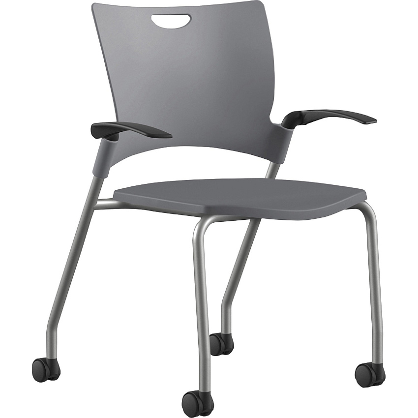 9 to 5 Seating Bella Fixed Arms Mobile Stack Chair Dove Seat Color - Thermoplastic Seat Material - Dove Gray Back Color - Thermoplastic Back Material - Powder Coated, Silver Frame Color - Four-legged Base - 1 Each (1315A12SFP14)