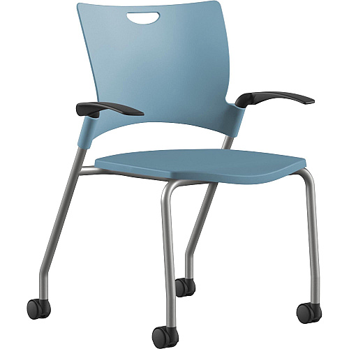 9 to 5 Seating Bella Fixed Arms Mobile Stack Chair Blue Seat Color - Thermoplastic Seat Material - Blue Back Color - Thermoplastic Back Material - Powder Coated, Silver Frame Color - Four-legged Base - 1 Each (1315A12SFP16)