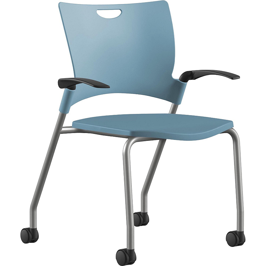 9 to 5 Seating Bella Fixed Arms Mobile Stack Chair Blue Seat Color - Thermoplastic Seat Material - Blue Back Color - Thermoplastic Back Material - Powder Coated, Silver Frame Color - Four-legged Base - 1 Each (1315A12SFP16)