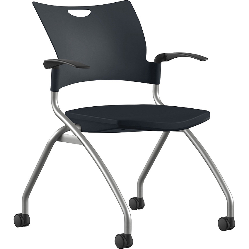 9 to 5 Seating Bella Fixed Arms Mobile Nesting Chair Black Seat Color - Thermoplastic Seat Material - Black Back Color - Thermoplastic Back Material - Silver, Powder Coated Frame Color - Four-legged Base - 1 Each (1320A12SFP01)