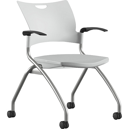 9 to 5 Seating Bella Fixed Arms Mobile Nesting Chair White Seat Color - Thermoplastic Seat Material - White Back Color - Thermoplastic Back Material - Silver, Powder Coated Frame Color - Four-legged Base - 1 Each (1320A12SFP05)