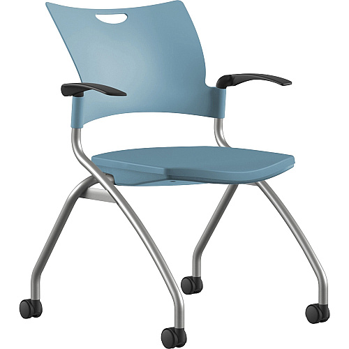 9 to 5 Seating Bella Fixed Arms Mobile Nesting Chair Blue Seat Color - Thermoplastic Seat Material - Blue Back Color - Thermoplastic Back Material - Silver, Powder Coated Frame Color - Four-legged Base - 1 Each (1320A12SFP16)