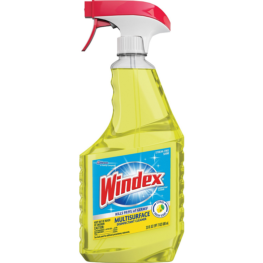 Windex&reg; MultiSurface Disinfectant Spray, Citrus, 23 oz., 8 Spray Bottles Ready-To-Use - 23 fl oz (0.7 quart) - Fresh Citrus Scent - Residue-free, Non-porous - Yellow Bottle - 8 / Carton (305498CT)