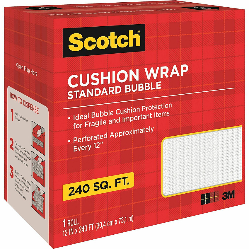 Scotch Perforated Cushion Wrap 12" Width x 240 ft Length - Perforated, Lightweight, Recyclable, Non-scratching, Easy Tear - Polyethylene, Nylon - Clear - 1 Roll (7990C24)