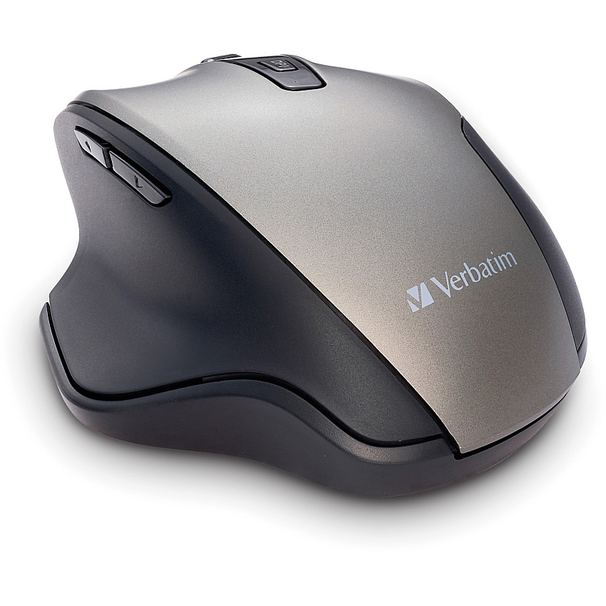 Verbatim Silent Ergonomic Wireless Blue LED Mouse - Graphite Blue LED/Optical - Wireless - Radio Frequency - 2.40 GHz - Graphite - USB - 1600 dpi - 6 Button(s) - 1 Each (70242)