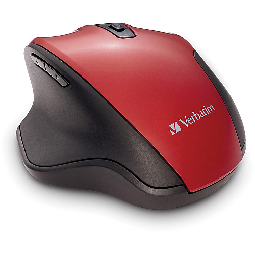 Verbatim Silent Ergonomic Wireless Blue LED Mouse - Red Blue LED/Optical - Wireless - Radio Frequency - 2.40 GHz - Red - USB - 1600 dpi - 6 Button(s) - 1 Each (70243)