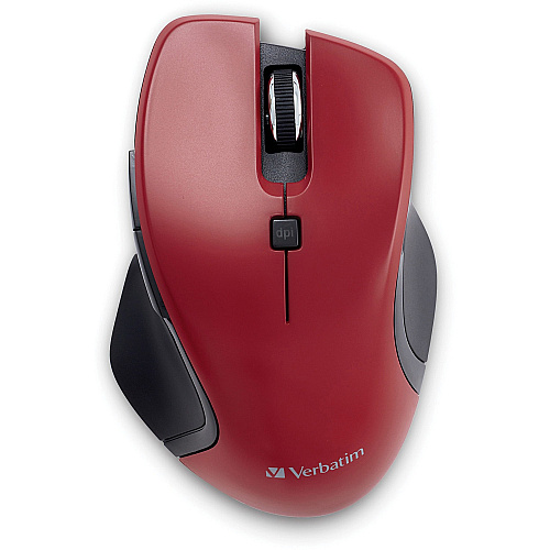 Verbatim USB-C&trade; Wireless Blue LED Mouse - Red Blue LED/Optical - Wireless - Radio Frequency - 2.40 GHz - Red - USB Type C - 1600 dpi - 6 Button(s) - 1 Each (70246)