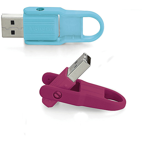 Microban 16GB Store 'n' Flip&reg; USB Flash Drive - 2pk- Berry, Blue 16 GB - USB 2.0 Type A - Blue, Berry - Lifetime Warranty - 2 / Pack (70377)