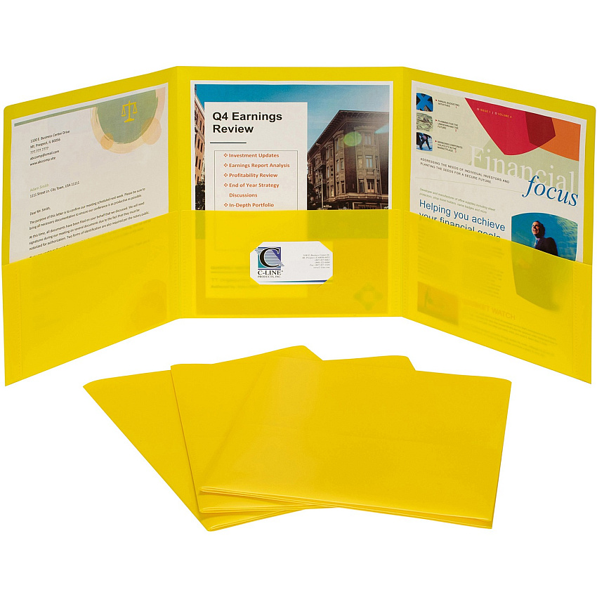 C-Line Letter Pocket Folder 8 1/2" x 11" - 3 Internal Pocket(s) - Yellow - 24 / Box (33946)