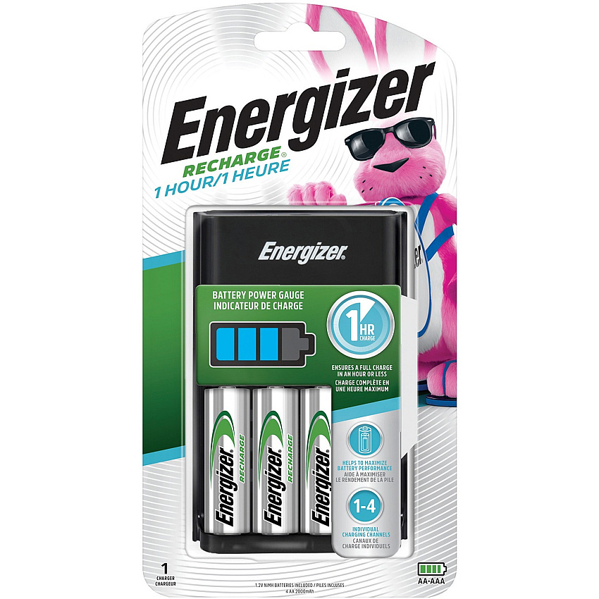 Energizer Recharge Battery Charger with 2 AA and 2 AAA NiMH Batteries 1 Hour Charging - 4 - AA, AAA - 3 / Carton (CH1HRWB4CT)
