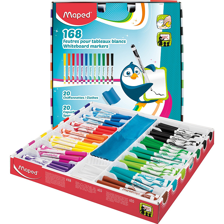 Helix Whiteboard Markers 1.4986 mm Fine Bullet Marker Point - Erasable - Assorted Ink - 168 / Box (741804)