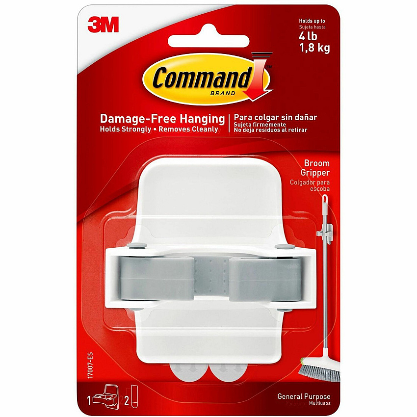Command Broom Grippers 4 lb (1.81 kg) Capacity - 4" Height x 5.2" Width - for Broom - Plastic - White, Clear - 6/Bag - 2 / Carton (17007ESCT)
