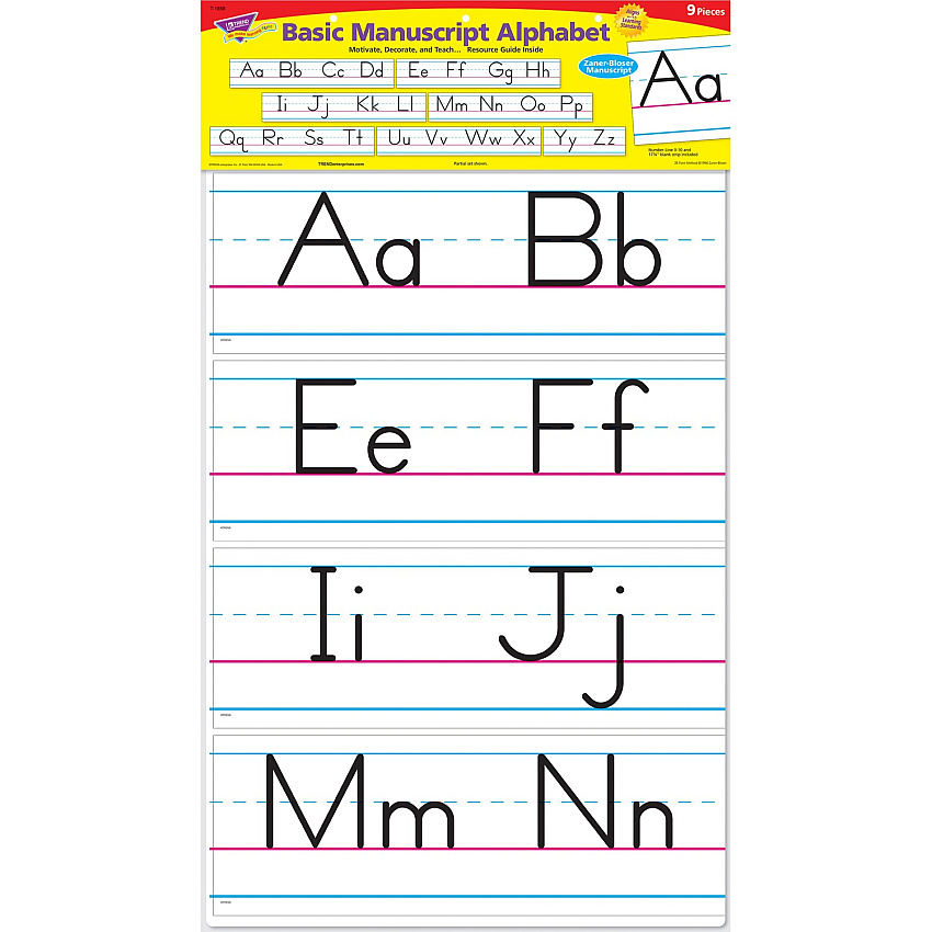 Trend Basic Alphabet Bulletin Board Set Learning Theme/Subject - 7 x Letter, 1 x Numbers Shape - Reusable, Durable - Multicolor - 1 Pack (1858)