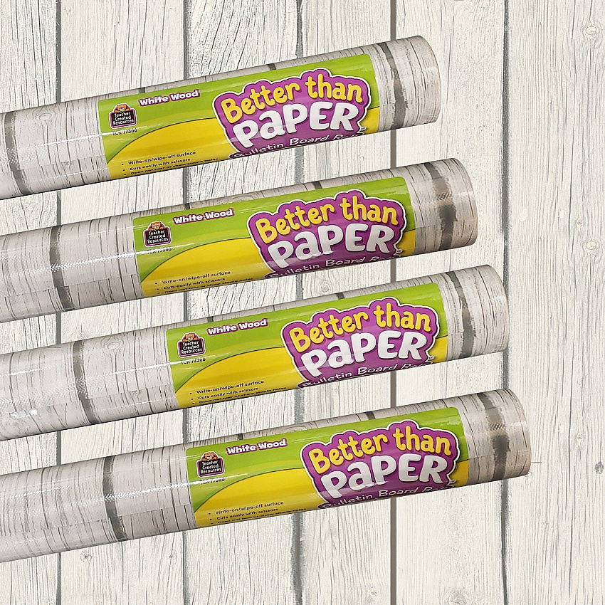 Teacher Created Resources White Wood Paper Board Roll 12 ft Height x 48" Width - White, Gray - Wood - 4 / Pack (6331)