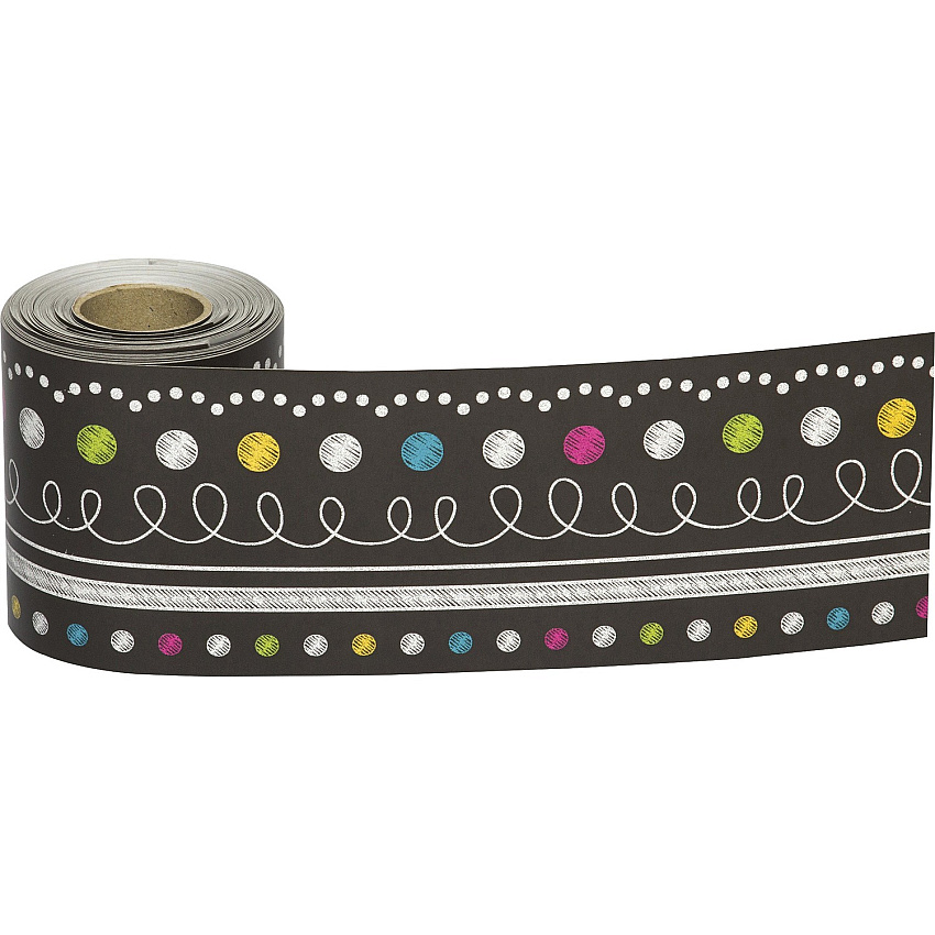 Teacher Created Resources Straight Rolled Border Trim Chalkboard Brights - 3" Width x 600" Length - Multicolor - 1 Roll (8947)