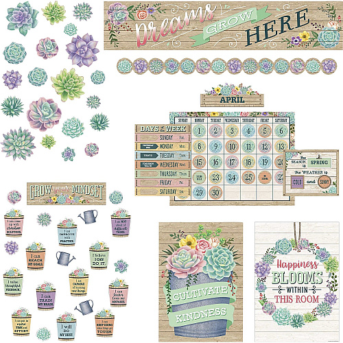 Teacher Created Resources Board Decorative Set Rustic Bloom - Sturdy, Durable - 1.50" Height x 18" Width x 30.25" Length - Multicolor - 1 / Set (32328)
