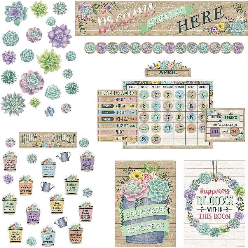 Teacher Created Resources Board Decorative Set Rustic Bloom - Sturdy, Durable - 1.50" Height x 18" Width x 30.25" Length - Multicolor - 1 / Set (32328)