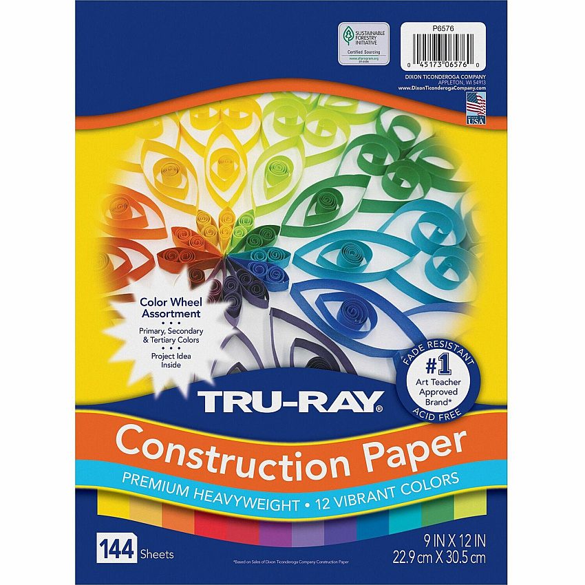 Tru-Ray Color Wheel Construction Paper Project - 144 Piece(s) - 12" Height x 9" Width x 1" Length - Yellow, Gold, Orange, Festive Red, Holiday Red, Magenta, Violet, Purple, Blue, Turquoise, Holiday Green, ... - 144 / Pack (6576)