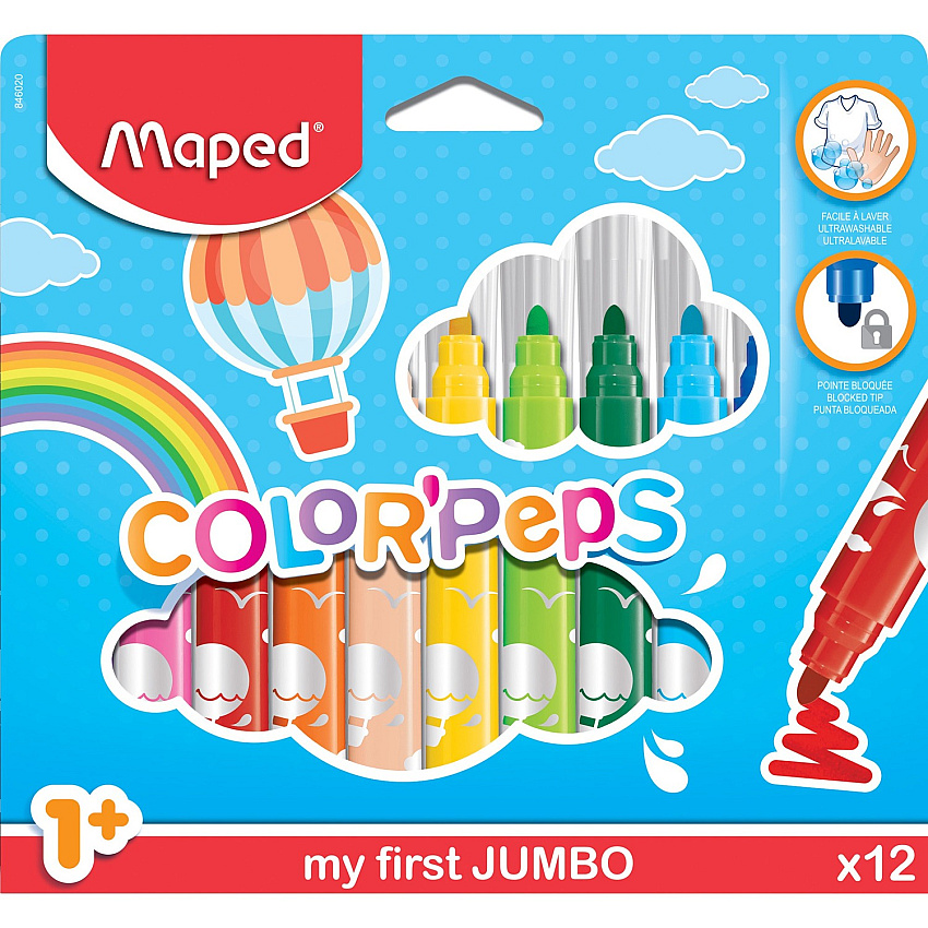 Maped Helix Color Peps My First Jumbo Markers 0.5 mm Jumbo Marker Point - Washable - Assorted Ink - Water Based - 12 / Pack (846020)