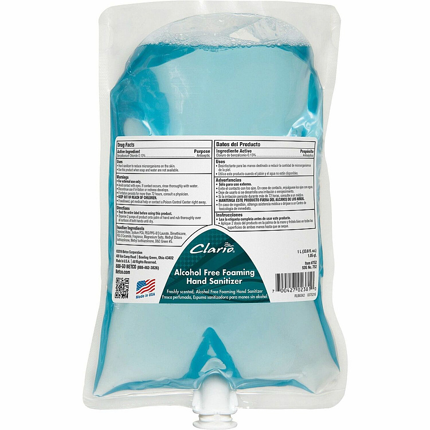 Betco Hand Sanitizer Foam Refill Fresh Neutral Scent - 1.06 quart - Bacteria Remover, Kill Germs - Hand, Skin - Green - Pleasant Scent - 1 Each (7522900)