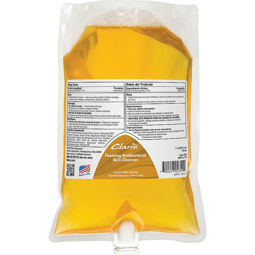 Betco Antibacterial Foaming Skin Cleanser Foam - 1.06 quart - Fresh - Applicable on Hand - Anti-bacterial - 1 Each (7512900)