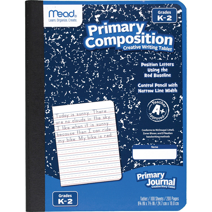 Mead Primary K-2 Creative Story Journal 100 Sheets - 200 Pages - Printed - Book Bound - 7 1/2" x 9 1/2" Sheet Size - Durable Cover, Manuscript Alphabet - 1 Each (09902)