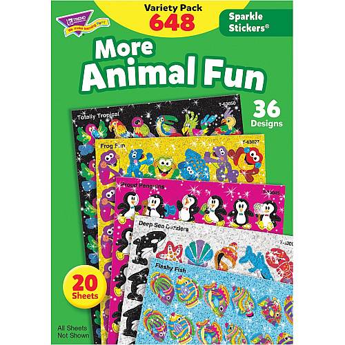 Trend Animal Fun Stickers Variety Pack Animal, Fun Theme/Subject - Frog Fun, Proud Penguin, Deep Sea Dazzler, Flashy Fish, Beaming Bug Shape - Acid-free, Non-toxic, Photo-safe - 8" Height x 4.13" Width x 6" Length - Multicolor - 648/Pack - 1 Each (63910)