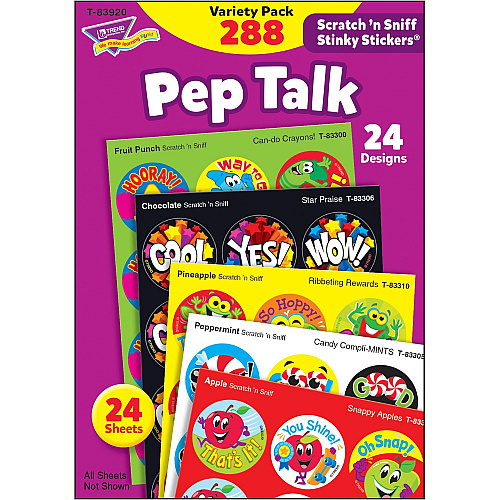 Trend Pep Talk Scratch 'n Sniff Stinky Stickers Unicorn, Country Critters, Ribbeting Rewards, Candy Compli-MINTS, Snappy Apples, Star Praise Shape - Acid-free, Non-toxic, Photo-safe, Scented - 5.88" Height x 4.13" Width x 0.19" Length - Multicolor (83920)
