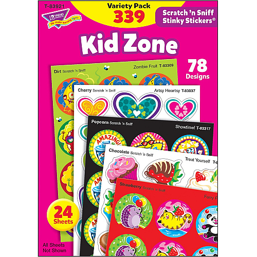 Trend Kid Zone Scratch 'n Sniff Stinky Stickers Furry Fun, Zombie Fruit, Bumper Blast, Artsy Heartsy, Hearty Fun, Party-palooza, Treat Yourself, Showtime! Shape - Acid-free, Non-toxic, Photo-safe, Scented - 5.88" Height x 4.13" Width x 0.19" Lengt (83921)