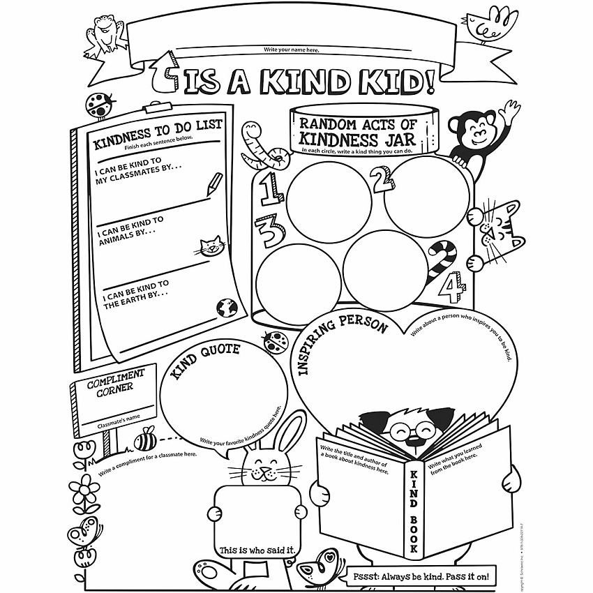 Scholastic 3-6 Class Kindness Personal Poster 9.2" Width x 7" Height - Black, White (1338227149)