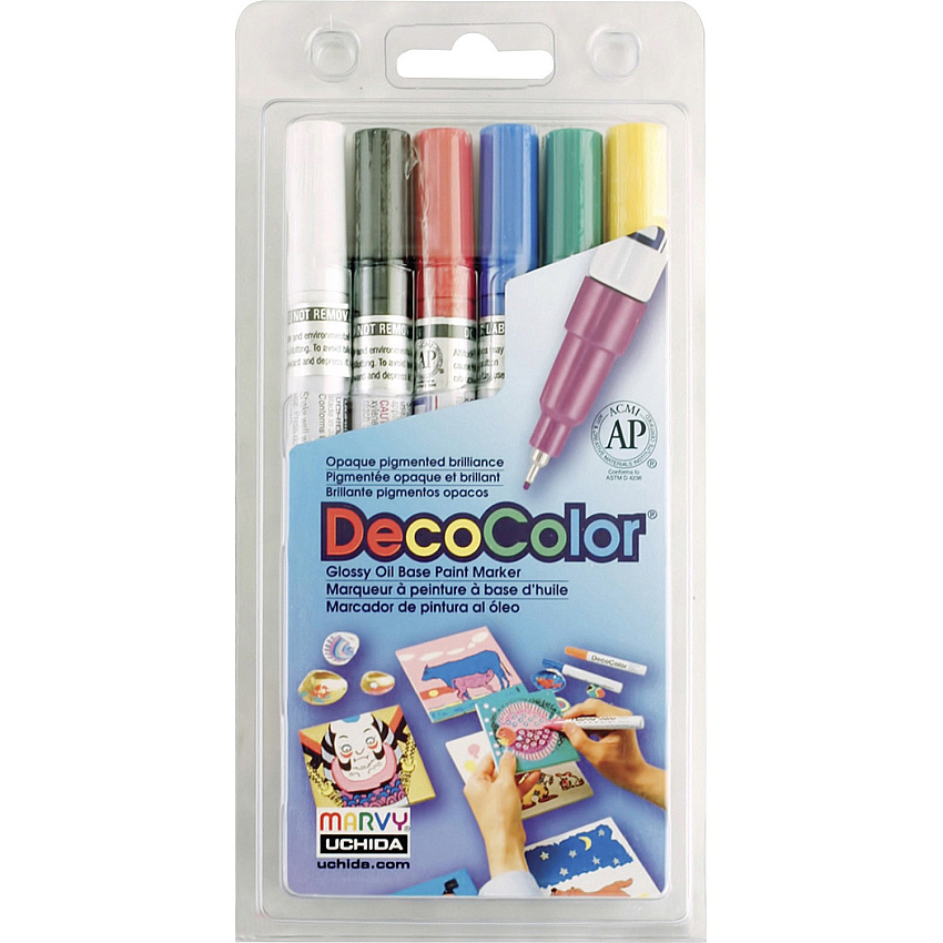 Uchida DecoColor Opaque Paint Markers Extra Fine Marker Point - Multi Oil Based, Pigment-based Ink - 6 / Set (12346A)