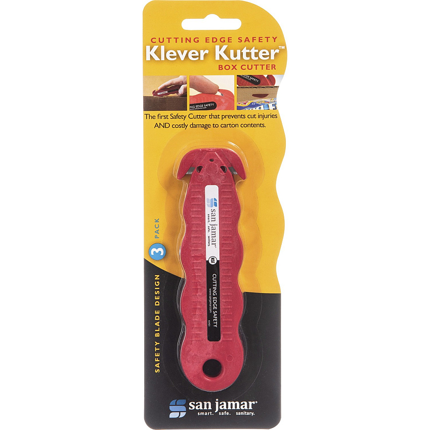 San Jamar Disposable Carton Opener Stainless Steel Blade - 8.3" Height x 2.8" Width x 0.2" Length - Contoured Grip, Disposable, Dual Blade, Dishwasher Safe - Red - 24 / Carton (KK403CT)