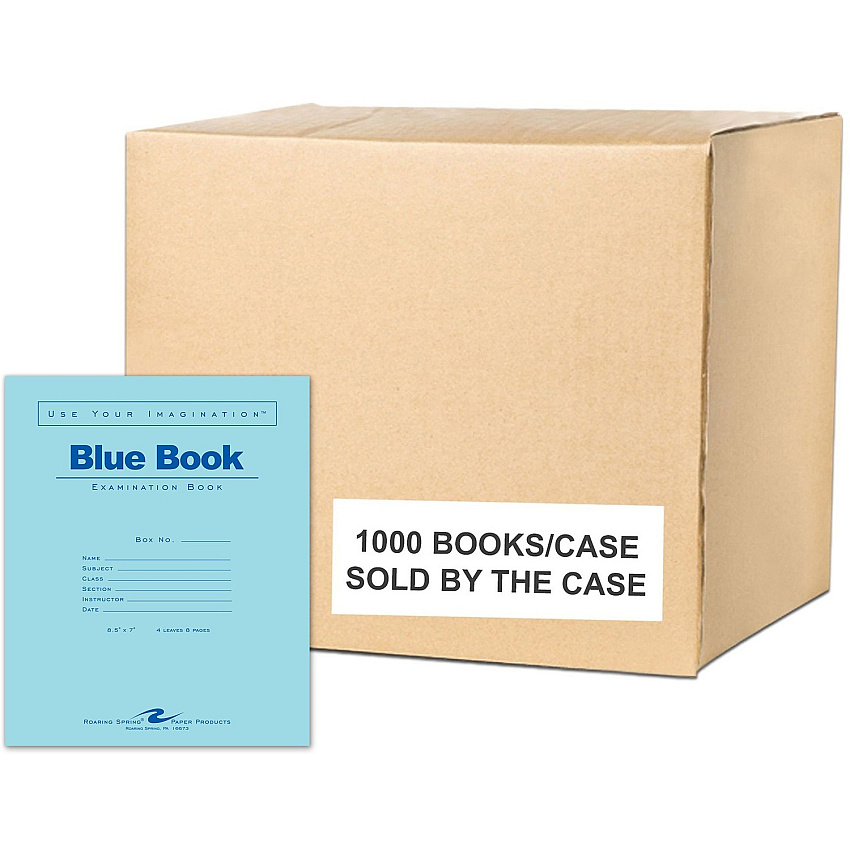 Roaring Spring Blue Examination Book 4 Sheets - 8 Pages - Printed - Stapled - Both Side Ruling Surface - Wide Ruled Front Ruling - 0.34" Ruled - Red Margin - 15 lb Basis Weight - 56 g/m² Grammage - 8 1/2" x 7" Sheet Size - 0.02" Height x 7" (77510CS)