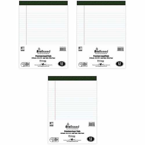 Roaring Spring USDA Certified Bio-Preferred Legal Pads 40 Sheets - 80 Pages - Printed - Stapled/Tapebound - Both Side Ruling Surface - Double Line Red Margin - 20 lb Basis Weight - 75 g/m² Grammage - 11 3/4" x 8 1/2" Sheet Size - 3" Height  (24326CS)